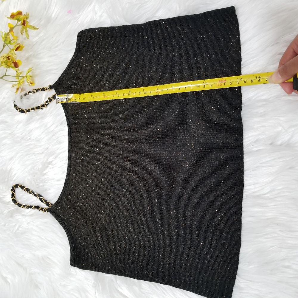 Black Cable & Gauge Top with Gold Glitter and Gold Chain Straps, SIZE L. - Picture 6 of 15